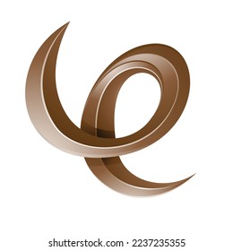 Swirly Glossy Embossed Letter E in Brown isolated on a White Background