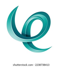 Swirly Glossy Embossed Letter E in Persian Green isolated on a White Background