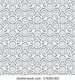Swirly grey ornament, abstract vector seamless pattern in neutral color