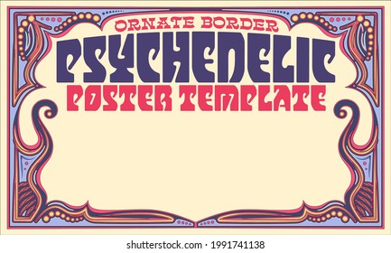 A Swirly Groovy Poster Template With A Psychedelic Border In Pinks, Purples, And Yellows. Good For A Vintage 1960s Retro Vibe.