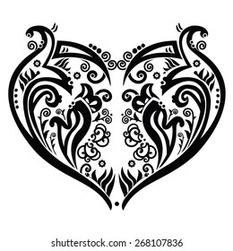Swirly heart tattoo inspired and floral elements 
