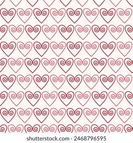 Swirly Hearts on White Seamless Pattern Design