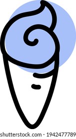 Swirly ice cream in a cone, illustration, vector on a white background