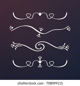 Swirly line curl patterns isolated. Vector flourish vintage for greeting cards.