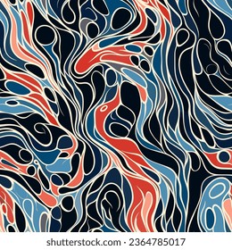 Swirly organic colorful flowing lines, seamless pattern. Vector illustration