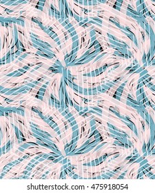 Swirly overlapping stocks with hatched grid.Hand drawn with ink and marker brush seamless background.