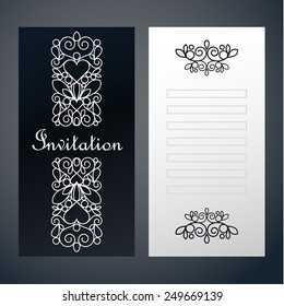 Swirly paper decor on black and white. Invitation card
