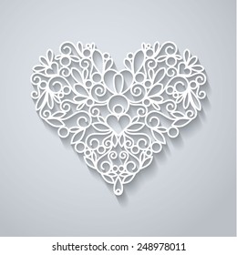 Swirly Paper Heart With Shadow On White, Vector Illustration