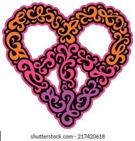 Swirly Peace Heart illustration in a retro style. 
