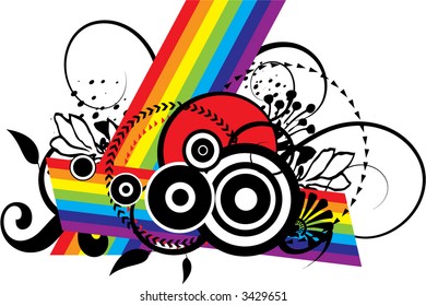 Swirly Rainbow Grunge Design (Vector)