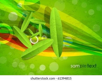 Swirly shaped leaves on green. Vector abstract background