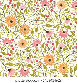 Swirly small ditsy floral print chintz style seamless vector design floral pattern background for fashion and textile