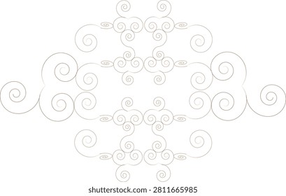 Swirly symmetrical design with intricate curls and spiral patterns

