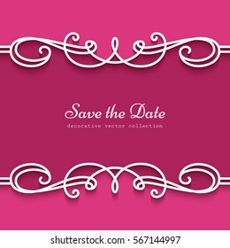 Swirly vector frame with lace border vignette, cutout paper decoration, vintage flourish ornament, suitable for laser cutting, eps10