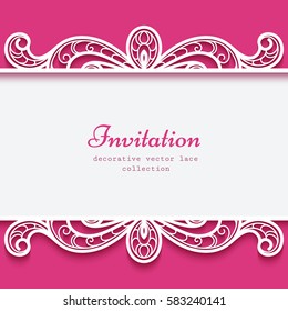 Swirly vector frame with lace border decoration, cutout paper vignette, vintage flourish ornament, suitable for laser cutting, eps10