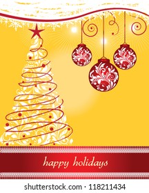 Swirly White Christmas Tree With Balls on Yellow Background