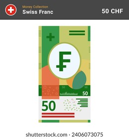 Schweizer 50 Franken Banknote, Vektorgrafik. Papiergeld von fünfzig Scheinen. Die offizielle Währung der Schweiz CHF. Flacher Stil. Einfaches minimales Design.