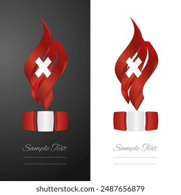 Swiss abstract 3D wavy flag ribbon for fashion and industry labels. Switzerland 3D torch flame strip label sticker icon vector