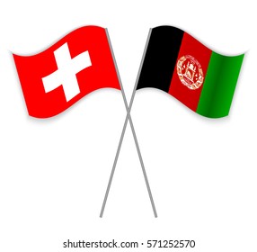 Swiss and Afghan crossed flags. Switzerland combined with Afghanistan isolated on white. Language learning, international business or travel concept.