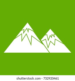 Swiss alps icon white isolated on green background. Vector illustration