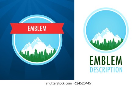 Swiss Alps Logo, Set of Vector Emblems with Text Captions isolated on White and Dark Background. Nature Landscapes with Mountains.