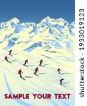 Swiss Alps Travel Poster. Handmade drawing vector illustration. Art Deco style.