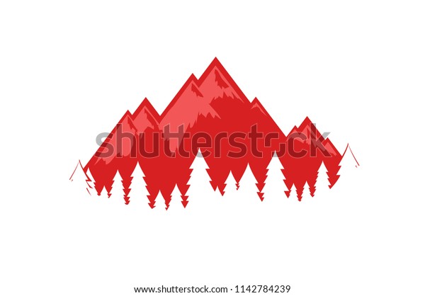 スイスのアルプスのベクターイラスト Eps10 装飾旅行会社の山や森の赤い背景に美しいシンボル のベクター画像素材 ロイヤリティフリー