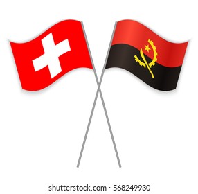 Swiss and Angolan crossed flags. Switzerland combined with Angola isolated on white. Language learning, international business or travel concept.