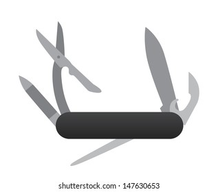 Swiss Army Black Knife.Vector Illustration.