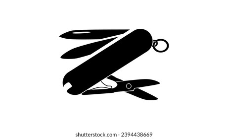 Swiss Army knife, black isolated silhouette