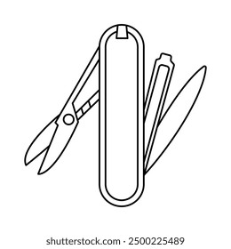 Swiss army knife black and white flat vector icon