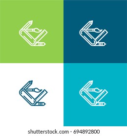 Swiss army knife green and blue material color minimal icon or logo design