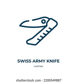 Swiss army knife icon. Linear vector illustration from hunting collection. Outline swiss army knife icon vector. Thin line symbol for use on web and mobile apps, logo, print media.