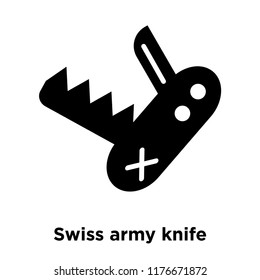 Swiss army knife icon vector isolated on white background, logo concept of Swiss army knife sign on transparent background, filled black symbol