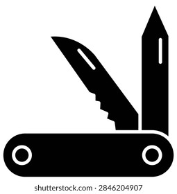 Swiss Army Knife Multitool Vector Icon, Pocket Folding Knife Flat Glyph Silhouette Isolated on White Background