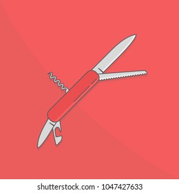 Swiss army knife vector illustration on red background