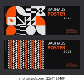Swiss Art inspired vector graphics cards made with abstract geometric shapes and texts, useful for poster art and digital prints.