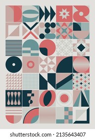 Swiss Art inspired vector pattern artwork made with abstract geometric shapes and bold forms. Digital graphics design for poster, cover, art, presentation, prints, fabric, wallpaper and etc.
