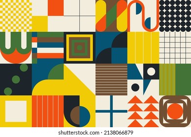 Swiss Art inspired vector pattern artwork made with abstract geometric shapes and bold forms. Digital graphics design for poster, cover, art, presentation, prints, fabric, wallpaper and etc.
