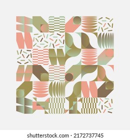 Swiss Art inspired vector pattern artwork made with abstract geometric shapes and bold forms. Digital graphics design for poster, cover, art, presentation, prints, fabric, wallpaper and etc.
