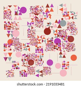 Swiss Art inspired vector pattern artwork made with abstract geometric shapes and bold forms. Digital graphics design for poster, cover, art, presentation, prints, fabric, wallpaper and etc.
