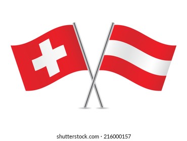 Swiss and Austrian flags. Vector illustration.