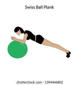 Swiss Ball Plank Exercise On The White Background. Vector Illustration