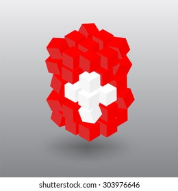 Swiss Banner. Flag of Switzerland in the Form of Cubes. Vector Object