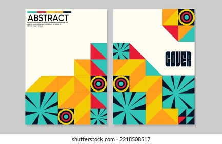 Swiss Bauhaus style cover page design set. abstract geometric background. Mosaic illustration for annual, catalog, magazine, poster, notebook