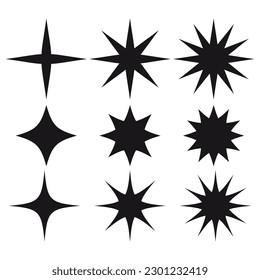 Swiss bauhaus y2k brutalist elements. Abstract geometric shapes, contemporary star figures. Vector memphis design, primitive element set