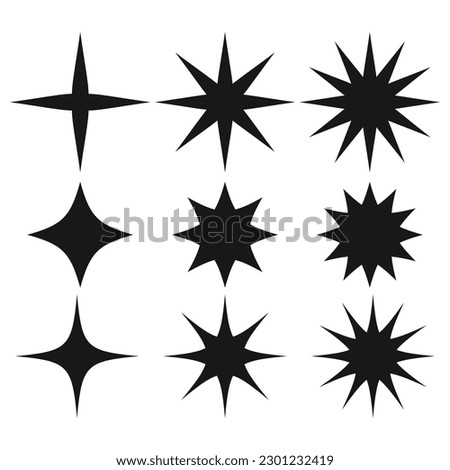 Swiss bauhaus y2k brutalist elements. Abstract geometric shapes, contemporary star figures. Vector memphis design, primitive element set