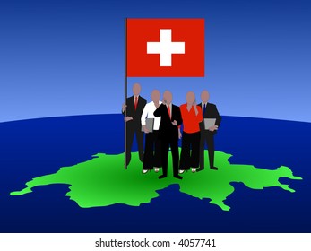 Swiss business team with map and flag