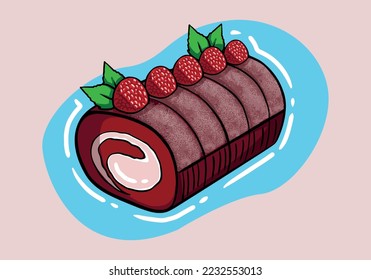 Swiss Cake Roll Collection Isolated on background. Cakes with Chocolate and raspberry