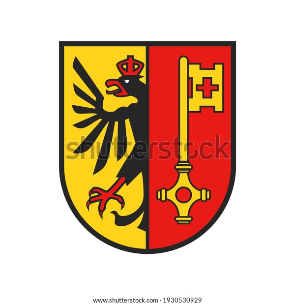 Swiss canton crest, Switzerland Geneva coat of arms, vector shield and heraldic flag emblem. Swiss confederation Geneva canton armorial banner and heraldry sign with eagle and key